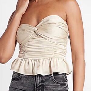 Express Strapless Ruched Peplum Top in Champagne